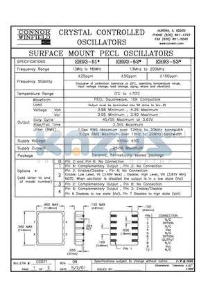 EH93-52 datasheet - SURFACE MOUNT PECL OSCILLATORS