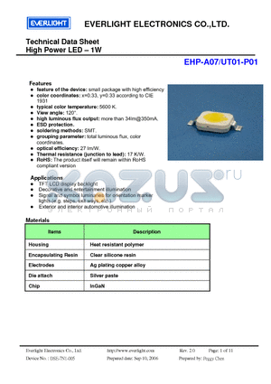 EHP-A07/UT01-P01 datasheet - High Power LED - 1W