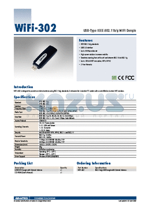 WIFI-302 datasheet - USB-Type IEEE 802.11b/g WiFi Dongle