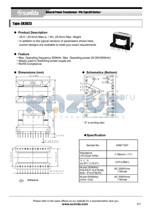 EI-255B datasheet - DC/DC CONVERTER TRANSFORMERS