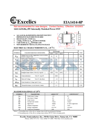 EIA1414-8P datasheet - 14.0-14.5GHz, 8W Internally Matched Power FET