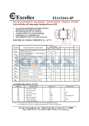 EIA1314A-4P datasheet - 13.0-14.5GHz, 4W Internally Matched Power FET