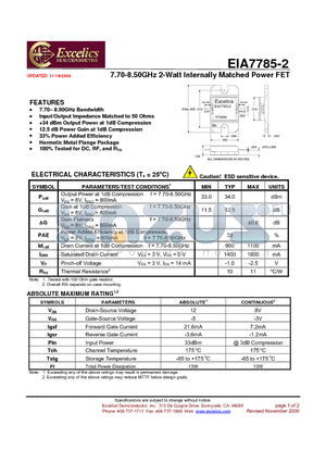 EIA7785-2 datasheet - 7.70-8.50GHz 2-Watt Internally Matched Power FET