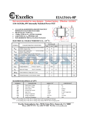 EIA1314A-8P datasheet - 13.0-14.5GHz, 8W Internally Matched Power FET
