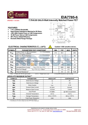 EIA7785-6 datasheet - 7.70-8.50 GHz 6-Watt Internally Matched Power FET