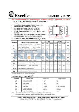 EIB1718-2P datasheet - 17.7-18.7GHz, Internally Matched Power FET