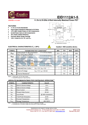 EID1112A1-5 datasheet - 11.70-12.70 GHz 5-Watt Internally Matched Power FET
