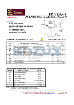 EID1112A1-8 datasheet - 11.70-12.70 GHz 8-Watt Internally Matched Power FET