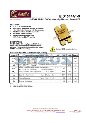 EID1314A1-5 datasheet - 13.75-14.50 GHz 5-Watt Internally-Matched Power FET