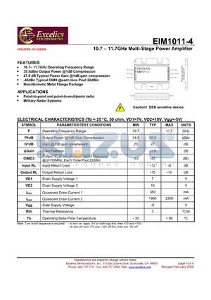 EIM1011-4 datasheet - 10.7-11.7GHz Multi-Stage Power Amplifier