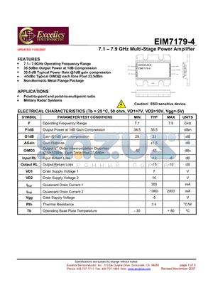 EIM7179-4 datasheet - 7.1 - 7.9 GHz Multi-Stage Power Amplifier