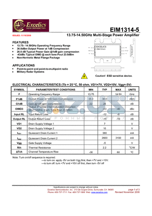 EIM1314-5 datasheet - 13.75-14.50GHz Multi-Stage Power Amplifier