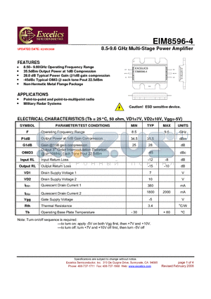 EIM8596-4 datasheet - 8.5-9.6 GHz Multi-Stage Power Amplifier