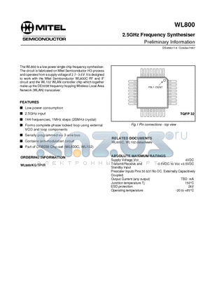 WL800 datasheet - 2.5GHz Frequency Synthesiser