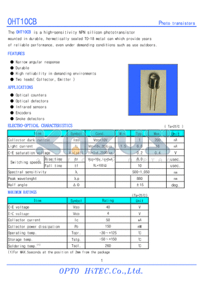 OHT10CB datasheet - Photo transistors