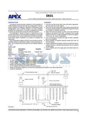 EK01 datasheet - EVALUATION KIT FOR SA01 PIN-OUT