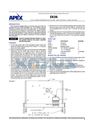 EK06 datasheet - EVALUATION KIT FOR SA60 PIN-OUT