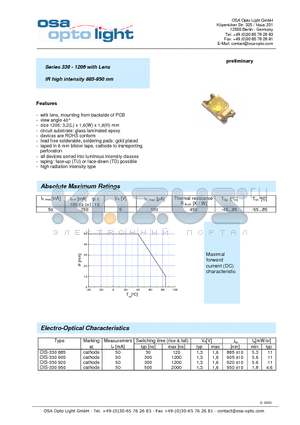 OIS-330885-X-TD datasheet - Series 330 - 1206 with Lens IR high intensity 885-950 nm