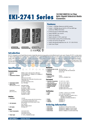 EKI-2741 datasheet - 10/100/1000T(X) to Fiber Optic Gigabit Industrial Media Converters