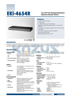 EKI-4654R datasheet - 242 SFP Port Managed Redundant Industrial Ethernet Switch