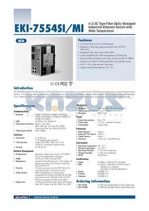 EKI-7554SI datasheet - 42 SC Type Fiber Optic Managed Industrial Ethernet Switch with Wide Temperature