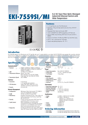 EKI-7559MI datasheet - 82 SC Type Fiber Optic Managed Industrial Ethernet Switch with Wide Temperature