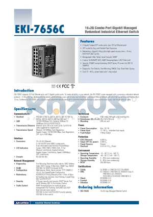 EKI-7656C datasheet - 162G Combo Port Gigabit Managed Redundant Industrial Ethernet Switch