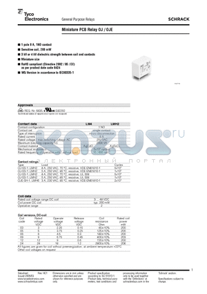 OJ-SS-109-LMH2-WG datasheet - Miniature PCB Relay