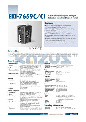 EKI-7659CI datasheet - 82G Combo Port Gigabit Managed Redundant Industrial Ethernet Switch