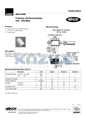 EKIN2-420DX datasheet - E-Series I/Q Demodulator 410 - 430 MHz