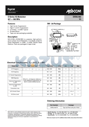 EKIN2-960TR datasheet - E-Series I/Q Modulator 921-960MHz