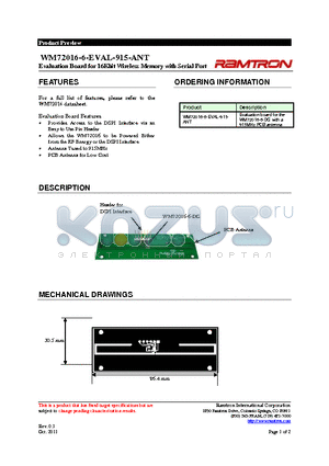 WM72016-6-EVAL-915-ANT datasheet - Evaluation Board for 16Kbit Wireless Memory with Serial Port