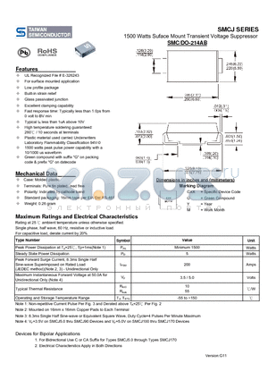 SMCJ170A datasheet - 1500 Watts Suface Mount Transient Voltage Suppressor