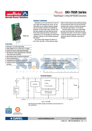 OKI-78SR5/1.5-W36-C datasheet - Fixed Output 1.5 Amp SIP DC/DC Converters