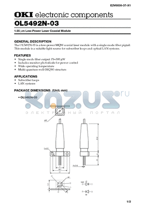 OL5492N-03 datasheet - 1.55 mm Low-Power Laser Coaxial Module