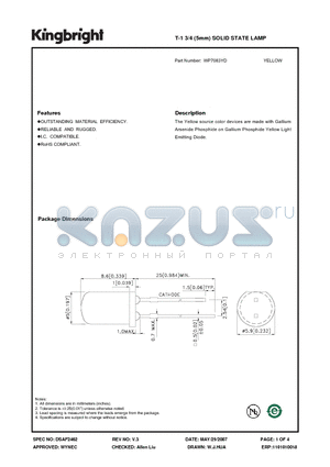 WP7083YD datasheet - T-1 3/4 (5mm) SOLID STATE LAMP