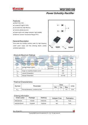 WSF20D100-HF datasheet - Power Schottky Rectifier