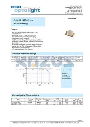 OLS-330MY datasheet - Series 330 - 1206 with Lens thin film technology