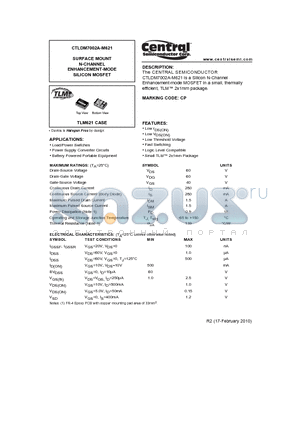 CTLDM7002A-M621 datasheet - SURFACE MOUNT N-CHANNEL ENHANCEMENT-MODE SILICON MOSFET
