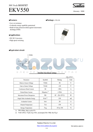 EKV550 datasheet - 50V N-ch MOSFET