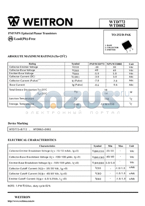 WTD882 datasheet - PNP/NPN Epitaxial Planar Transistors