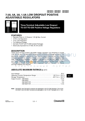 OM183SC datasheet - 7.5A, 5A, 3A, 1.5A LOW DROPOUT POSITIVE ADJUSTABLE REGULATORS