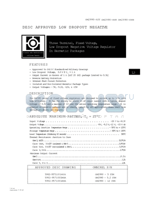 OM2990-5.2STM datasheet - Three Terminal, Fixed Voltage, Low Dropout Negative Voltage Regulator In Hermetic Packages