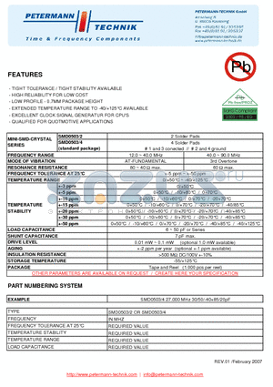 SMD0503 datasheet - TIGHT TOLERANCE / TIGHT STABILITY AVAILABLE