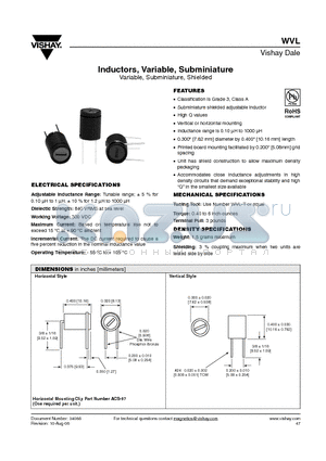 WVL datasheet - Inductors, Variable, Subminiature