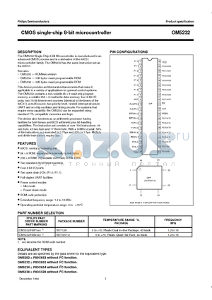 OM5232/FBP datasheet - CMOS single-chip 8-bit microcontroller