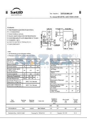 XYN2LMR11D datasheet - T-1(3mm) BI-LEVEL LED INDICATOR
