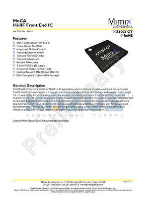 XZ1003-QT datasheet - Hi-RF Front End IC