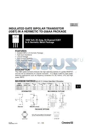 OM6516SC datasheet - 1000 Volt, 25 Amp, N-Channel IGBT In A Hermetic Metal Package