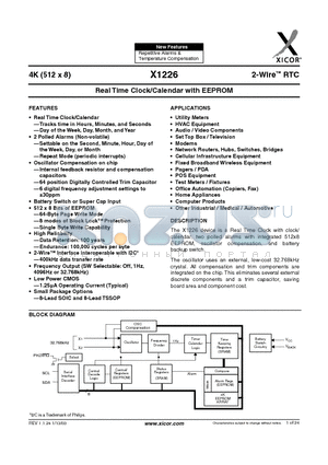 X1226S8I datasheet - Real Time Clock/Calendar with EEPROM